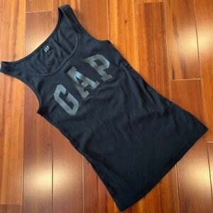 Gap Black Tank Top Slim Fit Ribbed Logo Graphic Scoop Neck Sleeveless Size Small